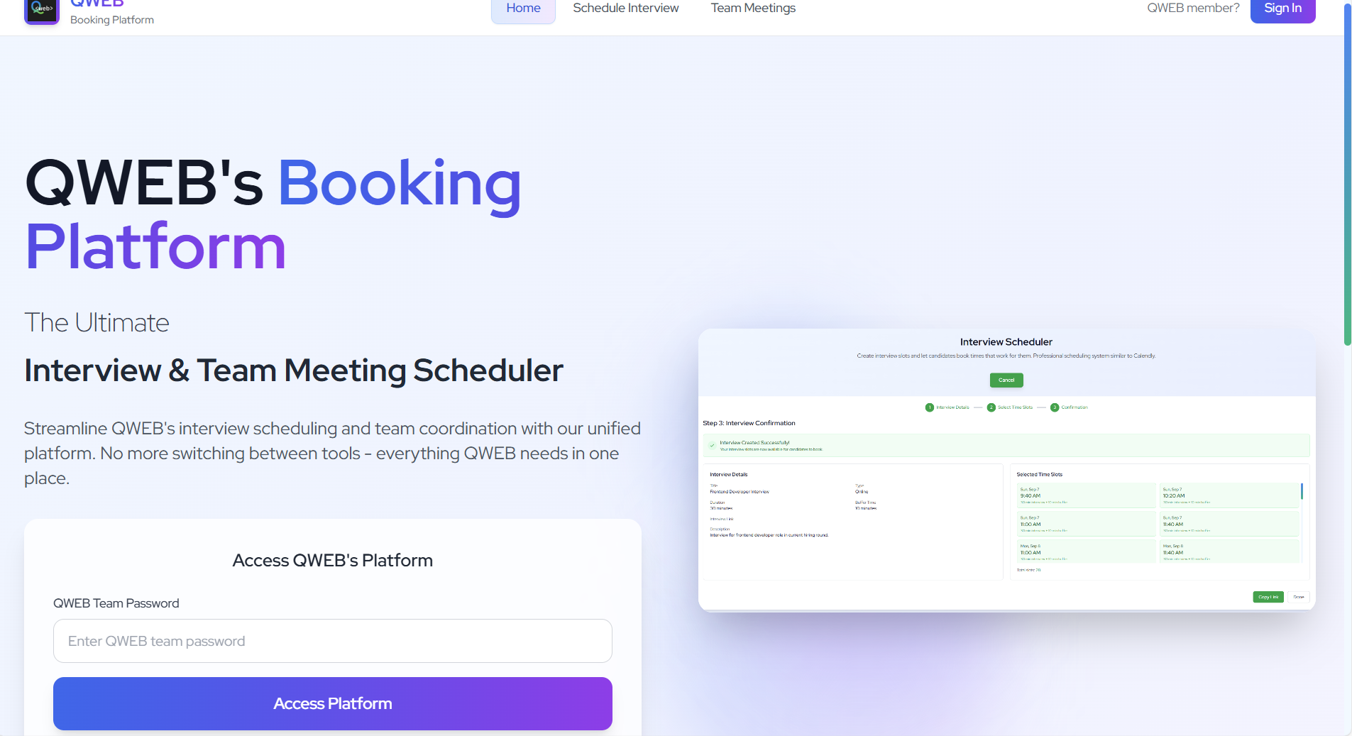 QWEB's Booking Platform